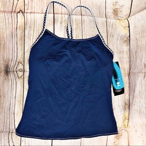 NWT TYR Hidden Support Racerback Tankini Top Blue W/ Polka Dot Size 12